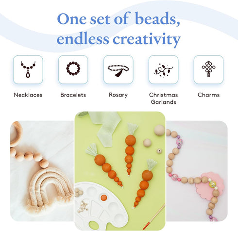 Large Wooden Beads for Crafts - Pack of 50 19mm 3/4 x 3/16 Inch Hole Large Wood Beads for Crafts withHoles for DIY | Round Wooden Balls for Crafts...