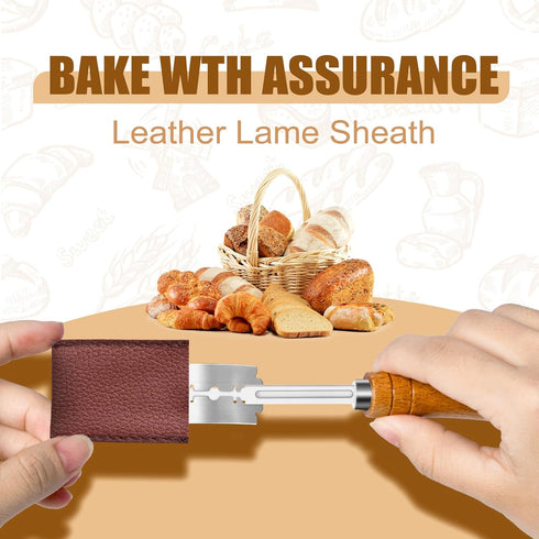 Bread Lame with 10 Pieces Replaceable Blades, Stainless Steel Bread Lame Knife with Wooden Handle, Sourdough Scoring Tool with Leather Protective ...