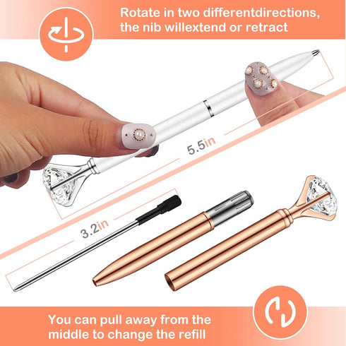PASISIBICK Diamond Pens Ballpoint Pens Office Supplies Décor Gifts for Women Bridesmaid Coworkers Cool Fun Fancy Novelty Crystal Metal School Desk...
