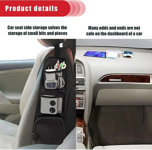 Car Seat Side Organizer,Car Seat Net Organizer,Car Seat Side Hanging Bag,Automobile Seat Storage Hanging Bag,Phones, Drink, Stuff Holder with Mesh...