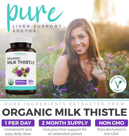 USDA Organic Milk Thistle Capsules - 80% Silymarin Supplement for Liver Support- Super Concentrated 300mg of 30:1 Milk Thistle Extract Equivalent ...