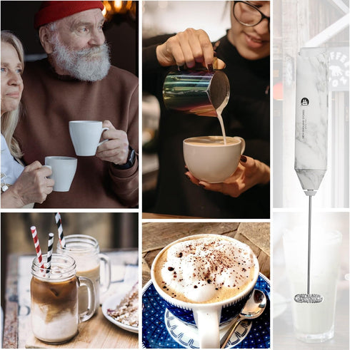 Powerful Milk Frother Handheld Foam Maker, Mini Whisk Drink Mixer for Coffee, Cappuccino, Latte, Matcha, Hot Chocolate, No Stand, Marble...