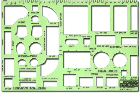 Rapidesign House Furnishings Template, 1/8 Inch = 1 Foot Scale, 1 Each (R714A)...