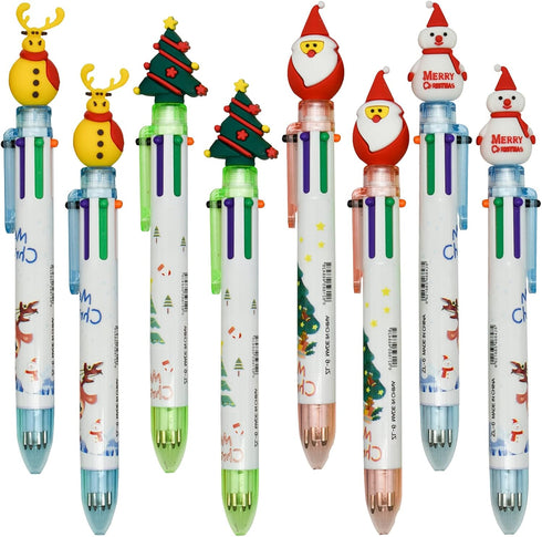 Maydahui 12PCS Christmas Multicolor Ballpoint Pen 6-in-1 Pens Retractable Priting Pen Snowman Reindeer Christmas Tree Santa Claus for Christmas Pa...