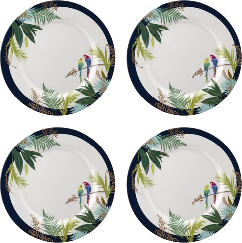 Portmeirion Sara Miller Parrot Melamine Dinner Plates, Set of 4 - Bold Parrot Motif with Tropical Accents - 11" BPA-Free Decorative Plates for Gat...