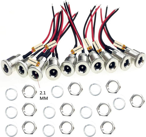Lsgoodcare 20Pcs 5.5 x 2.1 MM DC Power Jack Socket Dc099 30V Threaded Female Mount Connector Adapter with Cable & 5.5mm x 2.1mm 12V Pure Copper Ma...