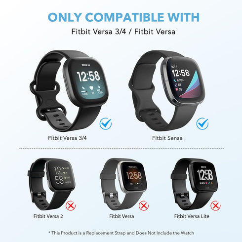 2 Pack Waterproof Bands Compatible with Fitbit Versa 3 / Fitbit Versa 4 / Fitbit Sense/Sense 2 Bands, Classic Soft Sports Replacement Wristbands f...
