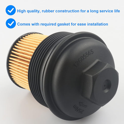 Oil Filter and Cap Assembly, Replace 12605565, PF458G Compatible with Buick Chevy GMC Polaris Ponitac Saturn - LaCrosse Regal Cavalier Cobalt Equi...