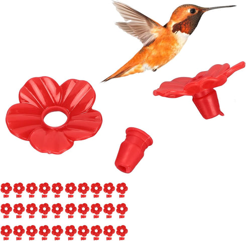Hilitand 30 Sets Hummingbird Feeder Flowers Plastic Unique Shape Flowers Bird Feeder Bird Feeder Replacement Parts (Red)...
