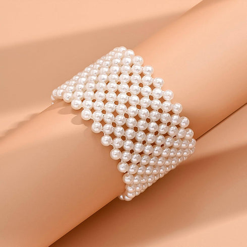 Chunky Pearl Bracelets for Women Pearl Beaded Stretch Strand Stackable Bracelets Vintage Bracelet Wedding Party Jewelry...