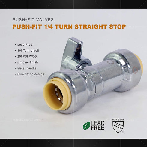 UPSSP1212 1/4 Turn Straight Stop for Push-Fit Valve, 1/2 x 1/2 Inch,...