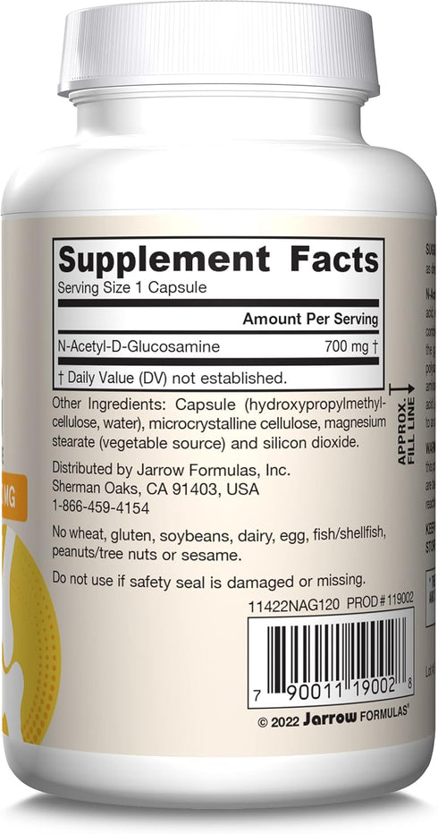 Jarrow Formulas N-A-G 700 mg, N-Acetyl Glucosamine, Acetylated Form of Glucosamine for Bone and Joint Support, 120 Veggie Capsules, Up to 120 Serv...