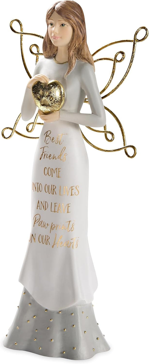 Pavilion - Best Friends Come Into Our Lives and Leave Paw Prints On Our Hearts - 7.5 Inch White & Gold in Memory of Pet Angel Figurine...
