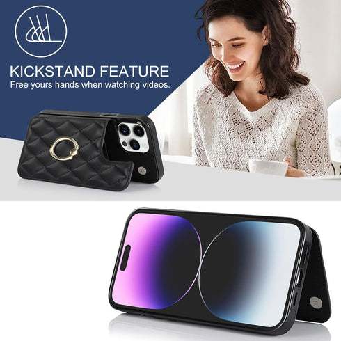 for iPhone 13 Pro Max Wallet Case with Card Holder, 360° Rotation Ring Kickstand Card Slots Case, Leather Protective Case with Double Magnetic Cla...