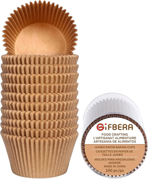 Gifbera Jumbo Cupcake Liners Greaseproof Paper 200 Count - Food Grade Odorless Muffin Baking Cups Cupcake Wrappers for Wedding Birthday, Natural...