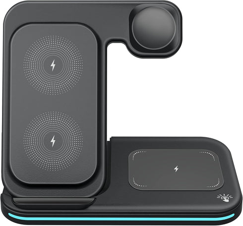 MMOBIEL Wireless Charging Station Compatible with iPhone, Apple Watch and AirPods - 3-in-1 Wireless Charger Stand - 15W - Premium Fast Charger - W...