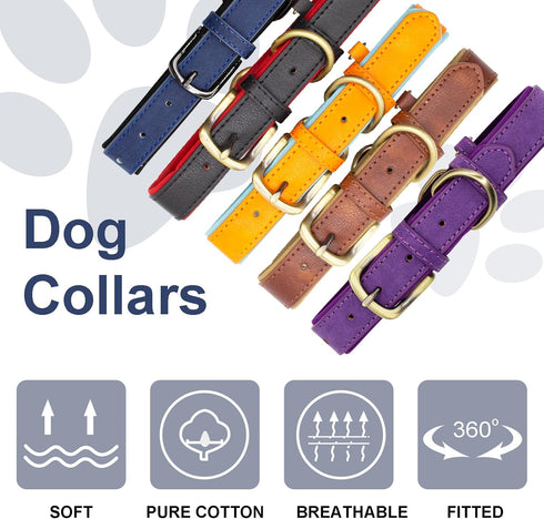 SUFEI Leather Soft Padded Dog Collar Breathable Adjustable Waterproof Tactical Pet Collar with Metal Buckle for Small Medium Dogs (S, Dark Blue)...