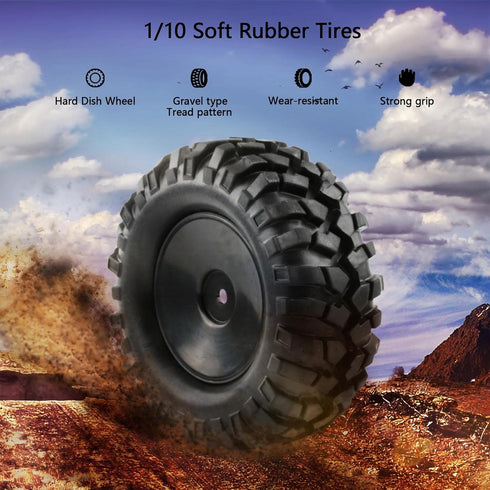 4pcs RC Trailer Tires, 12mm Hex Hard Dish Wheel Rim and Tires with Lock Nuts Washers Wrench for 1/10 Rock Crawler Truck Off Road Racing Car Axial ...