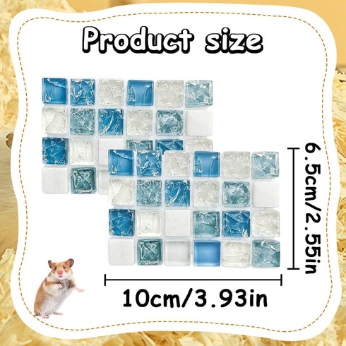 Crystal Hamster Cooling Pad, Scalable Quartz Glass Ice Crack Small Animal Bed for Summer, Small Pet Cooling Pad for Dwarf Hamster (Blue, M,6 * 10c...