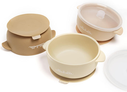 Silicone Baby Bowls with Lids | Toddler Food Storage Bowls Set (Beige)...