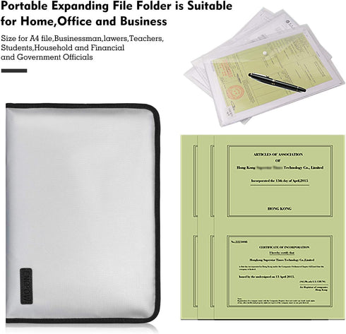 ENGPOW Expanding File Folder Important Document Organizer Fireproof and Waterproof Document Bag with A4 Size 13 Pockets Zipper Closure Non-Itchy S...