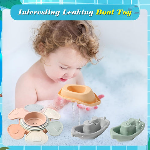 Bath Toys - Floating Boats with Bathing Spoon,Mold Free Baby Bath Toys for Kids Age 1-3,Pool Toys Toddler Age 1-3,Bath Tub Toys for Baby,Bath Toys...