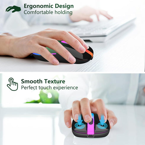 HOTLIFE Wireless Bluetooth Mouse, LED Rechargeable Slient Mouse with Dual Modes (Bluetooth 5.1+USB C/Type-c) 2.4GHz Computer Bluetooth Mouse for L...
