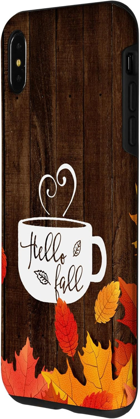 Hello Fall Coffee Mug Autumn Leaves Happy Fall Feeling Case for iPhone XS Max...