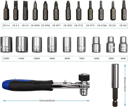Drive Socket Ratchet Wrench Set of 23 pcs, Ratchet Wrench Socket Spanner Drill Wrench DIY Household Repair Tools Sockets Auto Repair Tools Screwdr...