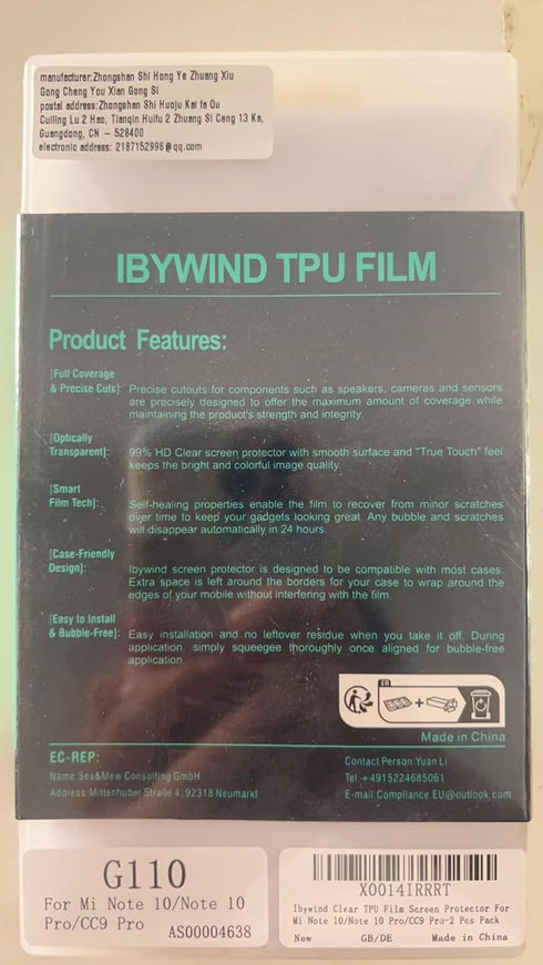 Ibywind For Mi Note 10/Note 10 Pro/CC9 Pro (2 Pcs) Screen Protector,Flexible TPU Film,With 1Pc Camera Lens Protector,1Pc Back Film,Bubble Free[Eas...