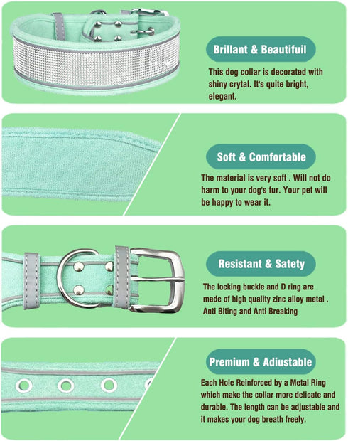 Bling Rhinestone Dog Collar Soft Comfortable Stylish Dog Collar with Bright Reflective Stripe Premium Adjustable Diamond Crystal Pet Collar for Sm...