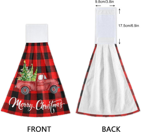 Boccsty Christmas Tree Truck Fingertip Bath Towels 2 Pcs New Year Red Black Plaid Tartan Hanging Kitchen Hand Towel Absorbent?Dish Cloths for Bath...