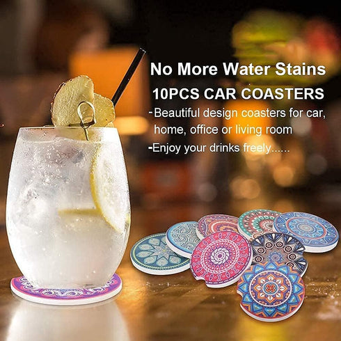 Car Coasters for Drinks Absorbent, 10 Pack 2.56in Car Coasters Absorbent Ceramic with A Finger Notch for Easy Removal, Car Cup Holder Coaster for ...