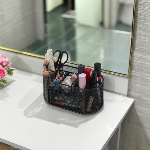 Desk Organizers and Accessories with Pencil Pen Holder Supply 8 Compartments and 1 Pullout Drawer for Home, School, and Office. (Black)...