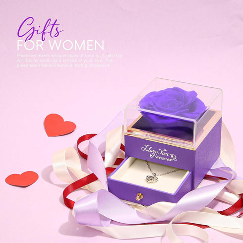 ASELFAD Preserved Real Purple Rose Gifts for Mothers Day, Forever Flowers Gifts for Mom Grandma Girlfriend Wife, Christmas, Valentines, Sweetest D...