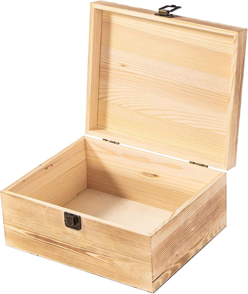 Wooden Storage Box Container with Hinged Lid and Front Clasp, 9.4'' x 7.7'' x 4.3'' Large Keepsake Box, Rustic Wood Boxes for Crafts Art Hobbies a...