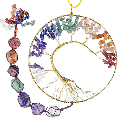 rockcloud 7 Chakras Stones Crystals Tree of Life Wall Hanger Tumbled Gemstones Meditation Hanging Ornament Window Ornament Wedding Souvenir Home D...
