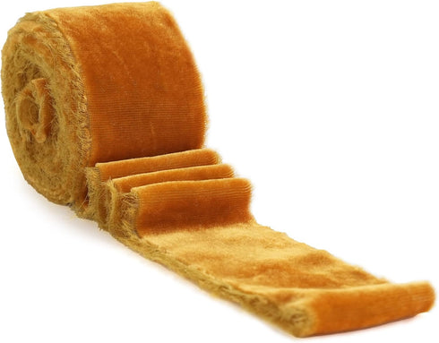 HUIHUANG Burnt Orange Handmade Frayed Silk Ribbon for Flower Bouquets, Gift Wrapping, Invitations, Holiday Decor - 3 Yards...
