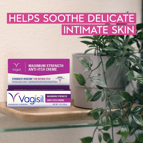Vagisil Maximum Strength Feminine Anti-Itch Cream with Benzocaine for Women, Helps Relieve Yeast Infection Irritation, Gynecologist Tested, Fast-a...