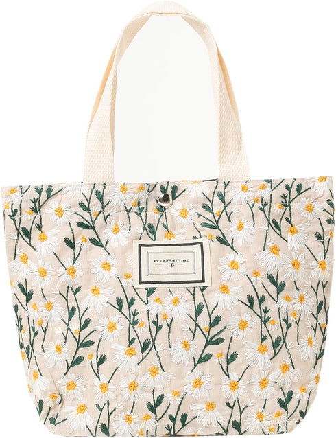 Women's Tote Bag Mini Flowers Embroidered Handbag Small Cellphone Purse Canvas Hobo Bag...