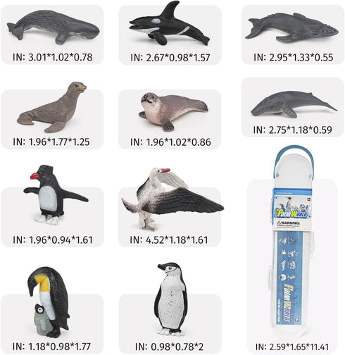 Antarctic Marine Animal Figure Toys Playsets 10 PCS Blue whale, sperm whale, albatross, king penguin, seal Model Toy Desktop Decoration Collection...