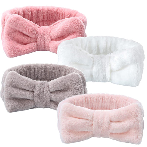 VITEVER 4 Pack Spa Headband for Washing Face, Girls Makeup Bow Tie Hair Band, Microfiber Women Headbands, Elastic Headband to Skincare, Gifts for ...