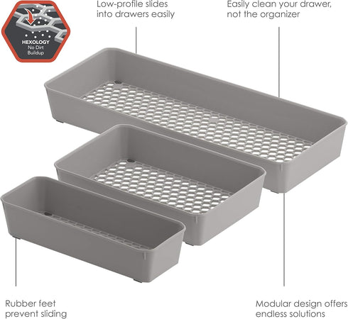 Spectrum Diversified Hexa Drawer Organizer Tray Modern Kitchen Cutlery, Utensil, Silverware Holder, Cabinet Storage, Set of 3, Stone Gray...