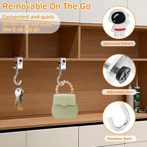 Desk Hooks, 2 Pieces Nail Free Storage Hook, Space Organizer Headset Stand, Under Desk Hook Mount, Rust Resistant Table Hook, Student Work Desk St...
