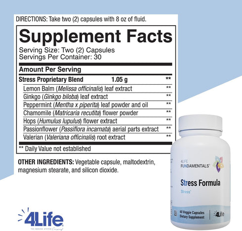 4Life Stress Formula, Dietary Supplement, Supports Nervous System and Sleep with Lemon Balm, Chamomile & Valerian Root, 60 Capsules...