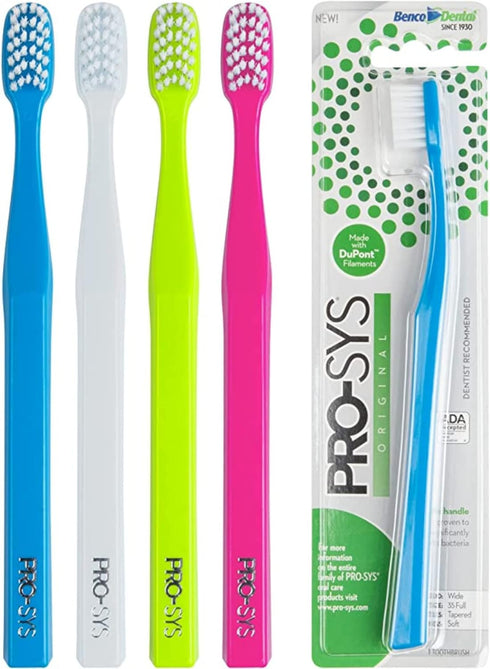 PRO-SYS® Soft Toothbrush for Adult with Sensitive Teeth & Gums, ADA Accepted, with 35-Tuft Wide Dupont® Tynex® Bristles, Pack of 4...