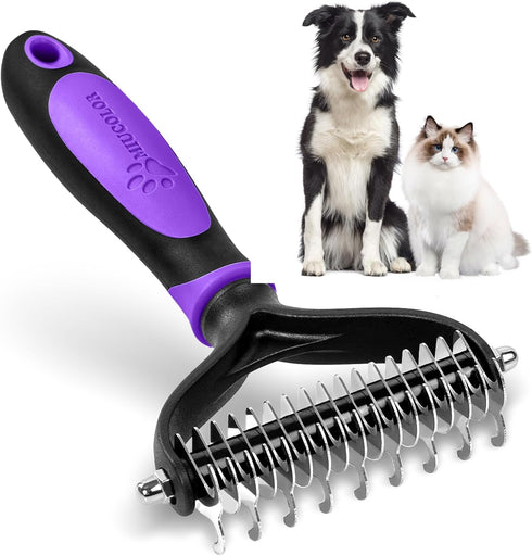 MIU COLOR Pet Grooming Brush, 2 Sided Undercoat Rake for Dogs & Cats, Professional Deshedding Brush and Dematting Tool, Effective Removing Knots, ...
