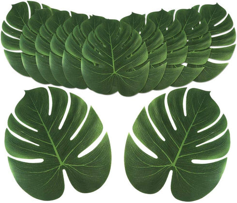 OurWarm 24pcs Large Artificial Tropical Palm Leaves, Faux Safari Leaves Monstera Fake Leaves, Hawaiian Luau Party Jungle Beach Theme Decorations f...
