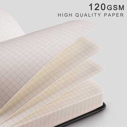 EMSHOI Graph Paper Notebook - 256 Pages A5 Graph Notebook/Journal, Hard Cover, 120gsm Thick Paper, Smooth PU Leather, Inner Pocket, 5.75'' × 8.38'...