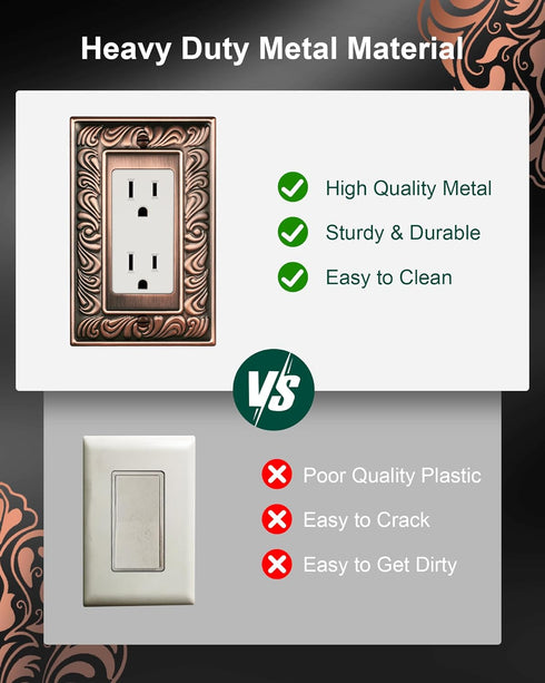 4-Pack Decorator Outlet Cover Plate, Paisley Pattern Decorative Switch Plates and Outlet Covers, Antique Copper Metal Wall Plate for Electrical Ou...